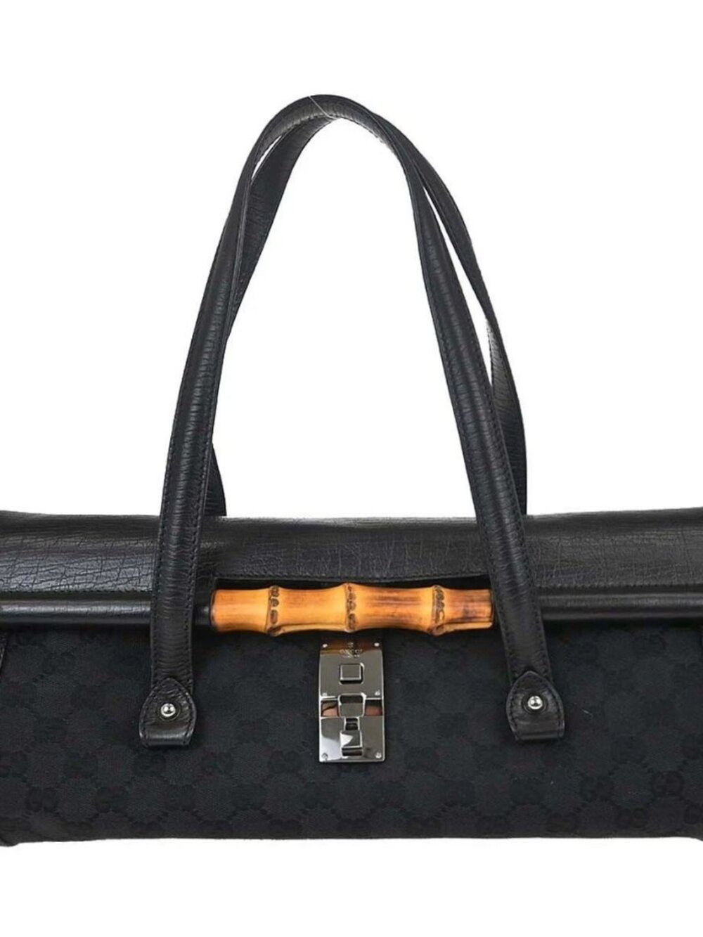 Gucci Black Bamboo GG Handbag